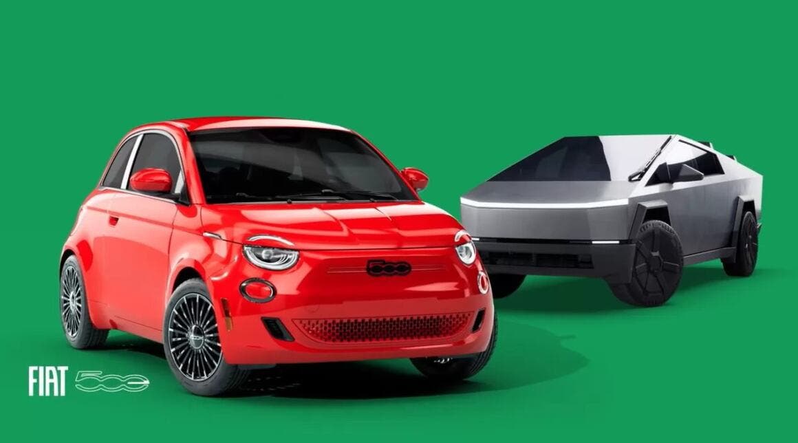 Fiat 500e Tesla Cybertruck