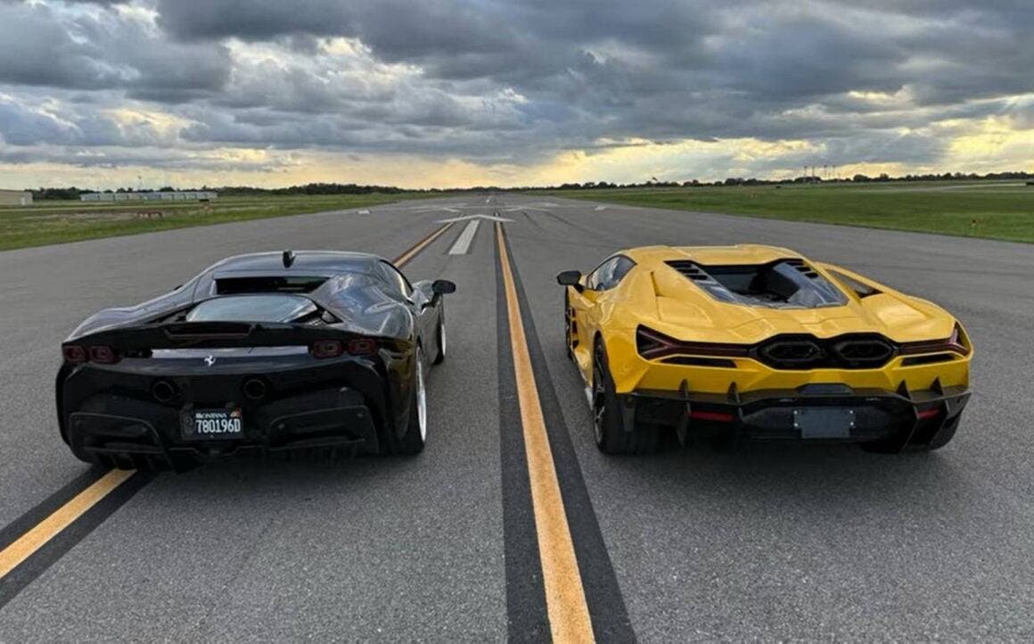 ferrari sf90 vs lamborghini revuelto drag race