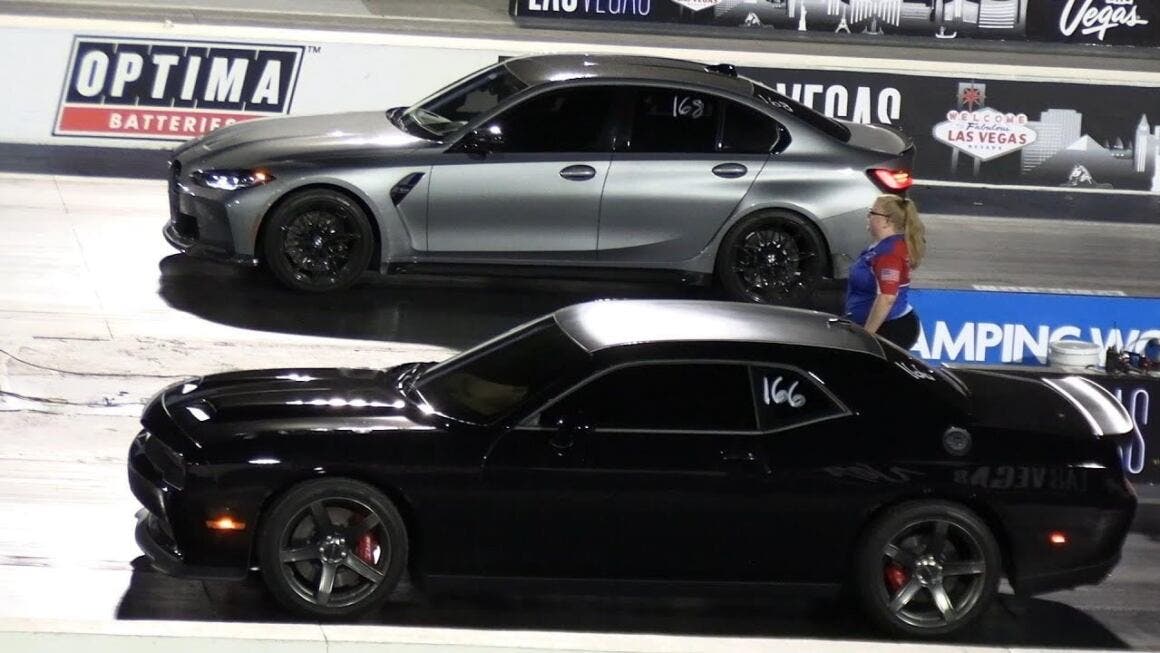 Dodge Hellcat BMW M3 drag race