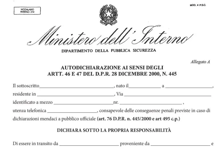 Modulo Autocertificazione Pdf Da Stampare