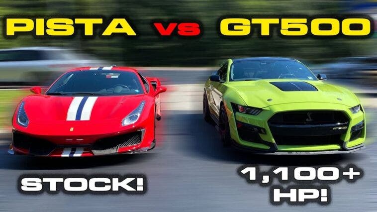 Ferrari 488 Pista vs Ford Mustang Shelby GT500 drag race