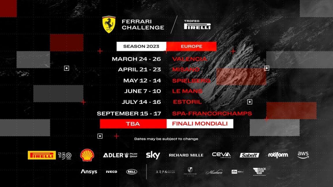 Ferrari Challenge Trofeo Pirelli svelati i calendari per il 2023