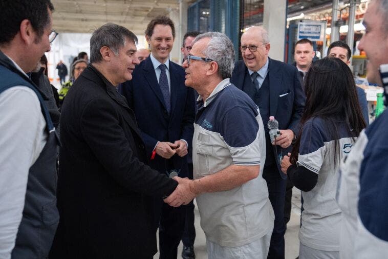 Il Cardinale Roberto Repole, Arcivescovo di Torino, visita il complesso industriale Stellantis di Miriafiori, assieme al Presidente John Elkann assieme al responsabile Enlarged Europe Jean-Philippe Imparato